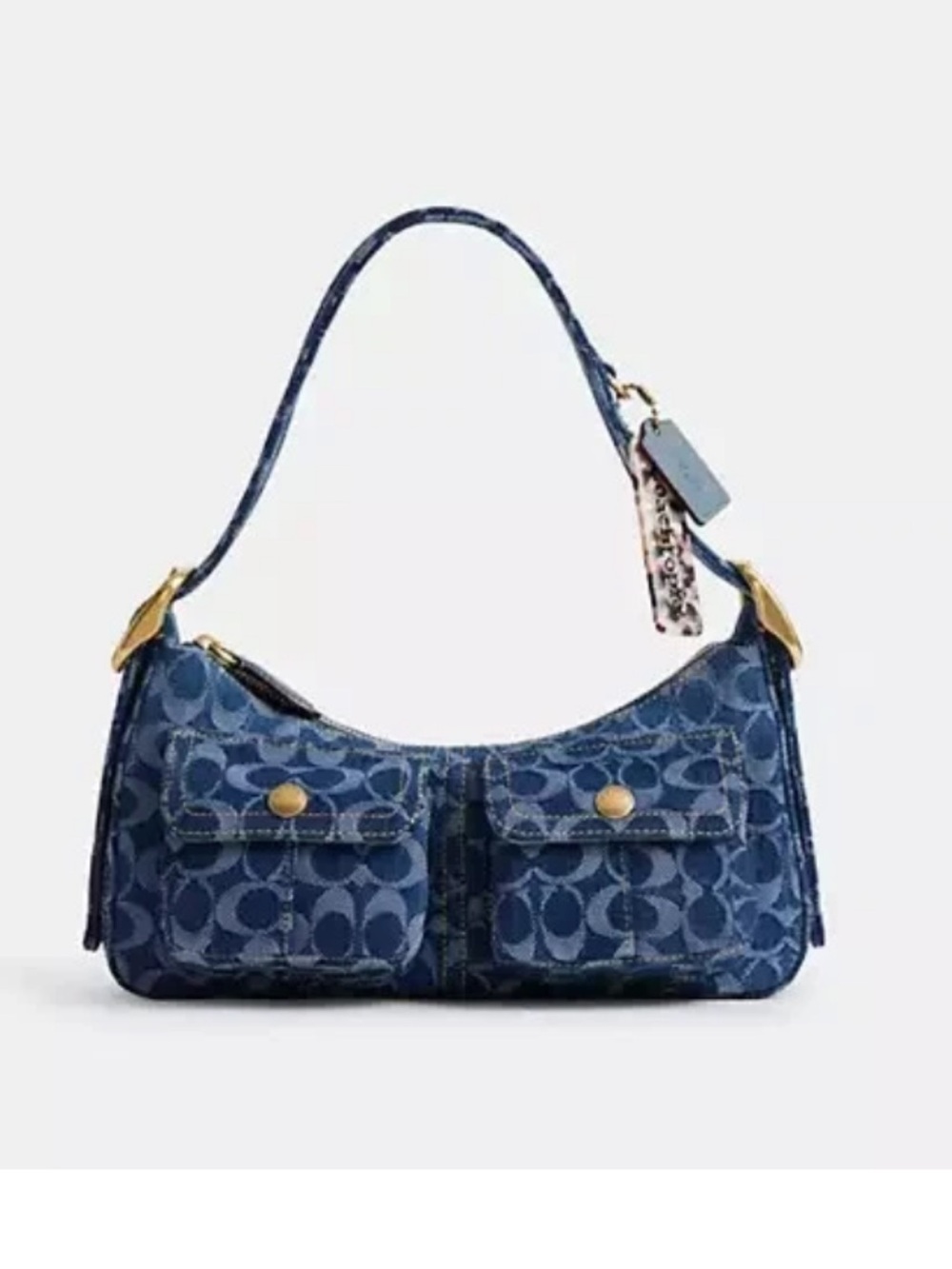 Coach Blue Signature Jacquard Two-Pocket Shoulder Bag